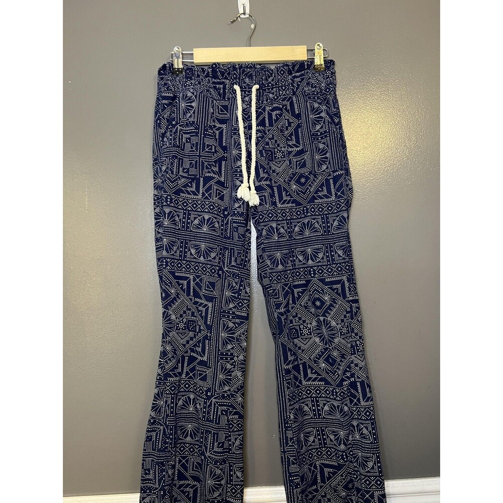 Roxy Pants Womens Small Blue Geometric Wide Leg Tassel Drawstring Lounge Elastic - Picture 2 of 13